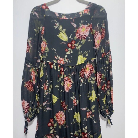 ANTHROPOLOGIE Evelin XS Maxi Dress Green Floral Boho Ruffle Tiered Chiffon - Picture 6 of 12